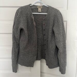 L.L. Bean Lamb’s Wool Gray Cable Knit Cardigan size large